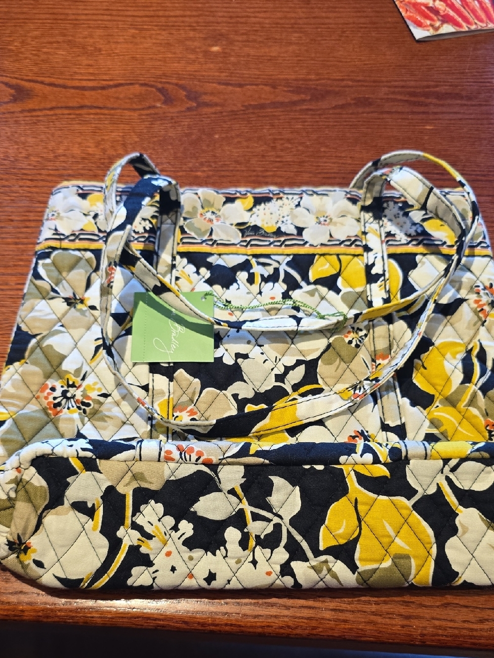 VERA BRADLEY COLLECTORS EDITION.  Navy, Yellow and Cream Floral Quilted Tote.